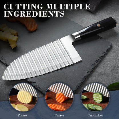 Dragon Creek Crinkle Cutter Knife - Wavy Chopper Potatoes Crinkle Fry Cutter for Vegetable Fruits Fun Carrot Chip Slicer Christmas Thanksgiving Gift Idea Stainless Steel
