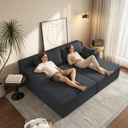 KEIKI 71" L Oversized Double Lounge Chaise Indoor, Corduroy Deep Seat Sectional Modular Couch Sleeper Loveseat Chair, Boneless Upholstered Reading Lazy Cloud Plush Sofa Bed for Living Room, Bedroom