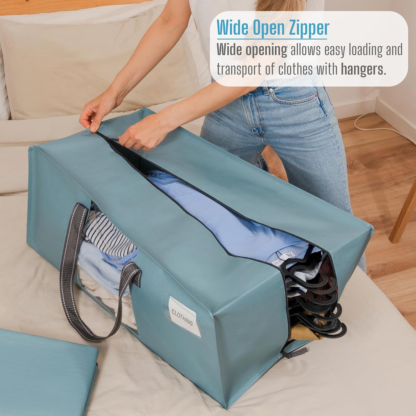 VENO 2 Pack Moving Bags, Heavy-Duty Storage Totes, Extra Large Durable Laundry Bags for Clothes (Light Blue Matte)