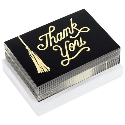 Hallmark Graduation Thank You Cards Bulk, Black and Gold Tassel (40 Thank You Notes with Envelopes)