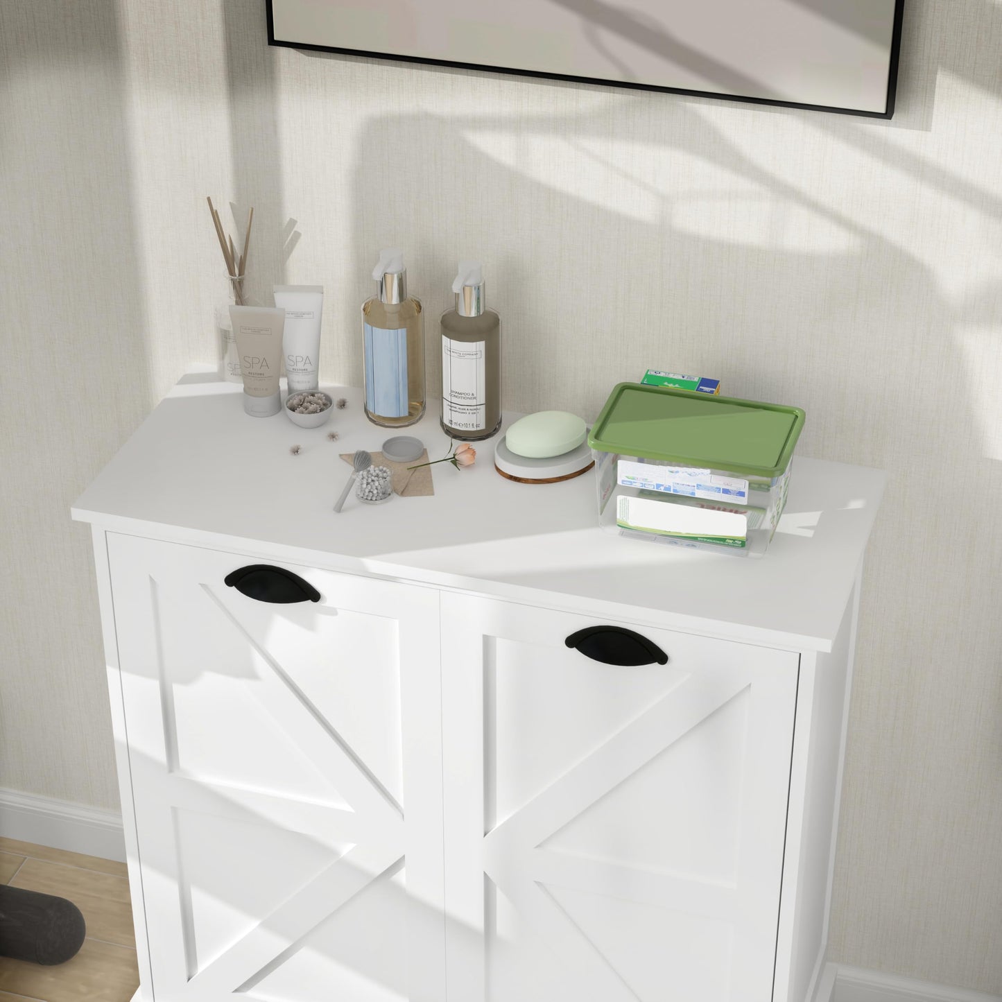 agnixnaf White Sorter Cabinet, Two-Compartment, Tilt-Out Laundry, Easy to Maintain, Storage Organizer for Living Room, Bedroom