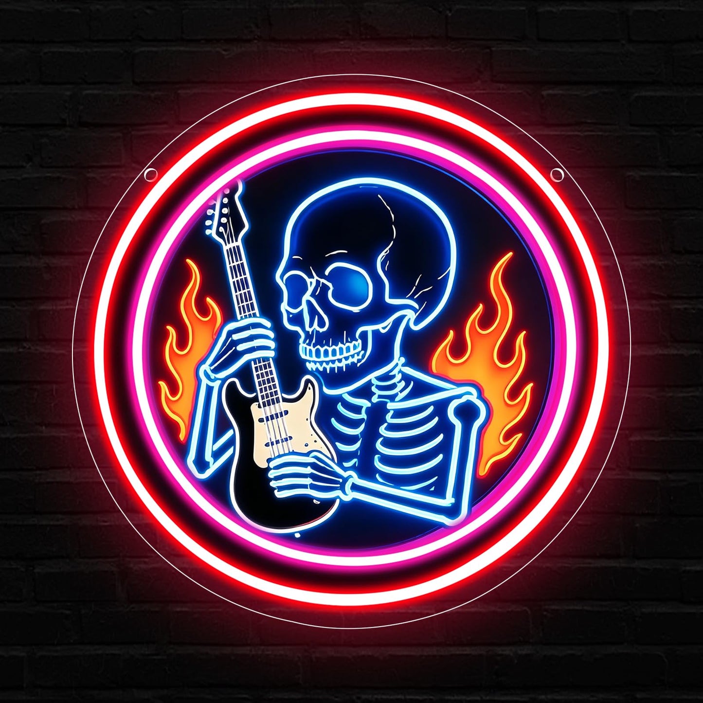 Skeleton Guitar Neon Sign - Gothic Neon Sign for Gothic Room Decor,Rock and Roll Neon Signs for Music Studio Decor, Bar, Man Cave Gamer Room Decor,Halloween Decor