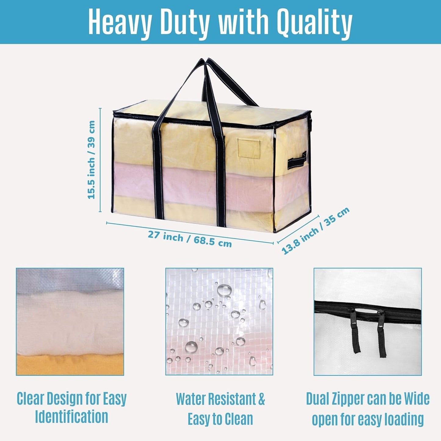 VENO 8 Pack Moving Bags, Heavy Duty Totes with Lids, College Packing Storage Boxes, Extra Large, Sturdy Handles, Zipper