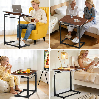 MLZLLL Tv Tray Table,Extra Large Dinner Food Tray Table,Couch & Bed Eating Desk,Heavy Duty Folding Laptop Side Table with 8Height&90° Tilt Adjustable,C-Shaped End Table with Phone/Tablet Slot Walnut