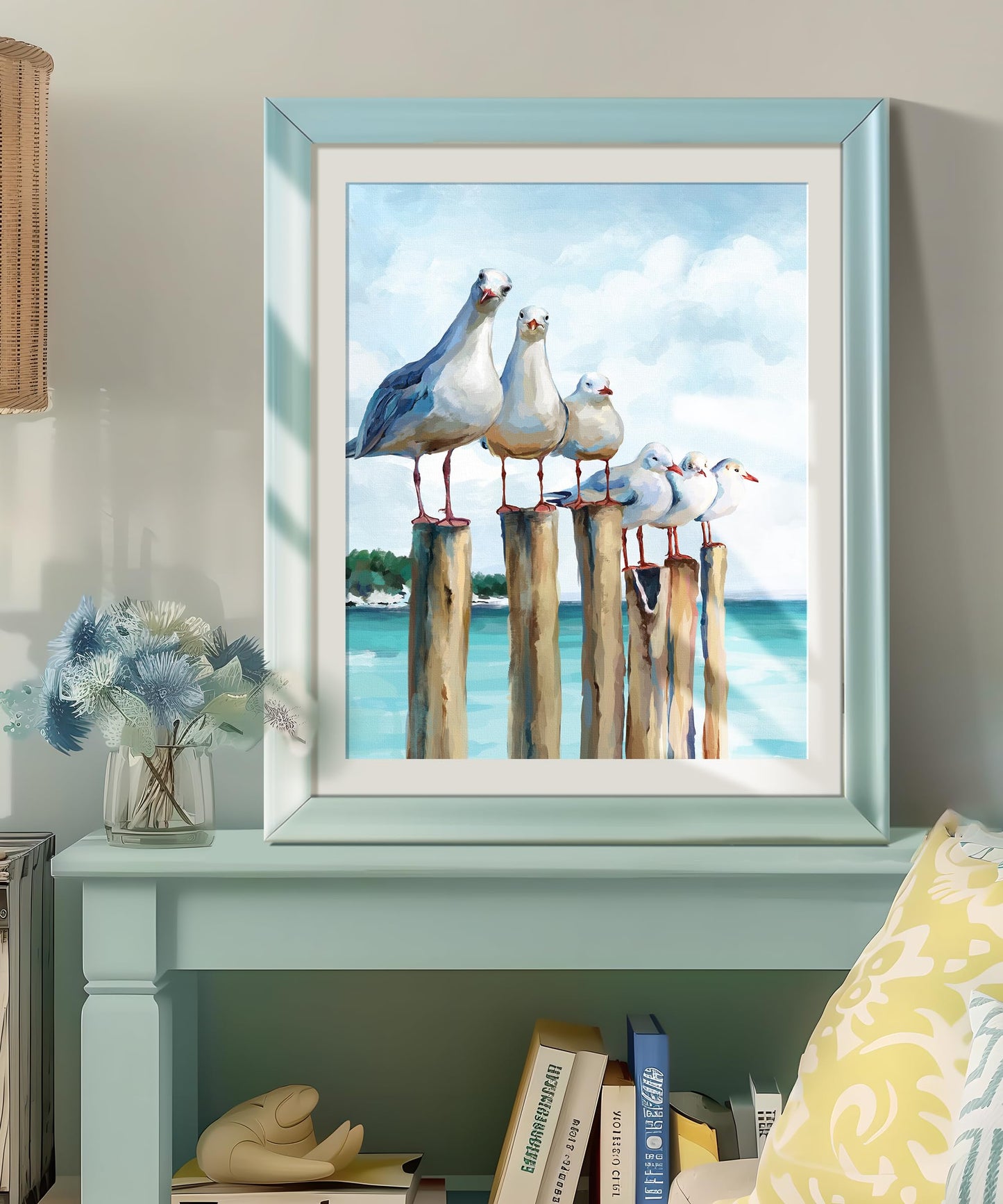 SUMGAR Paint by Numbers Kit for Adults Beginner, Ocean Beach Seagull Blue Sea Canvas Painting, Easy DIY Acrylic Paint by Number Coastal Nautical Wall Art Craft Kit Gift, 16x20 Inch (Without Frame)