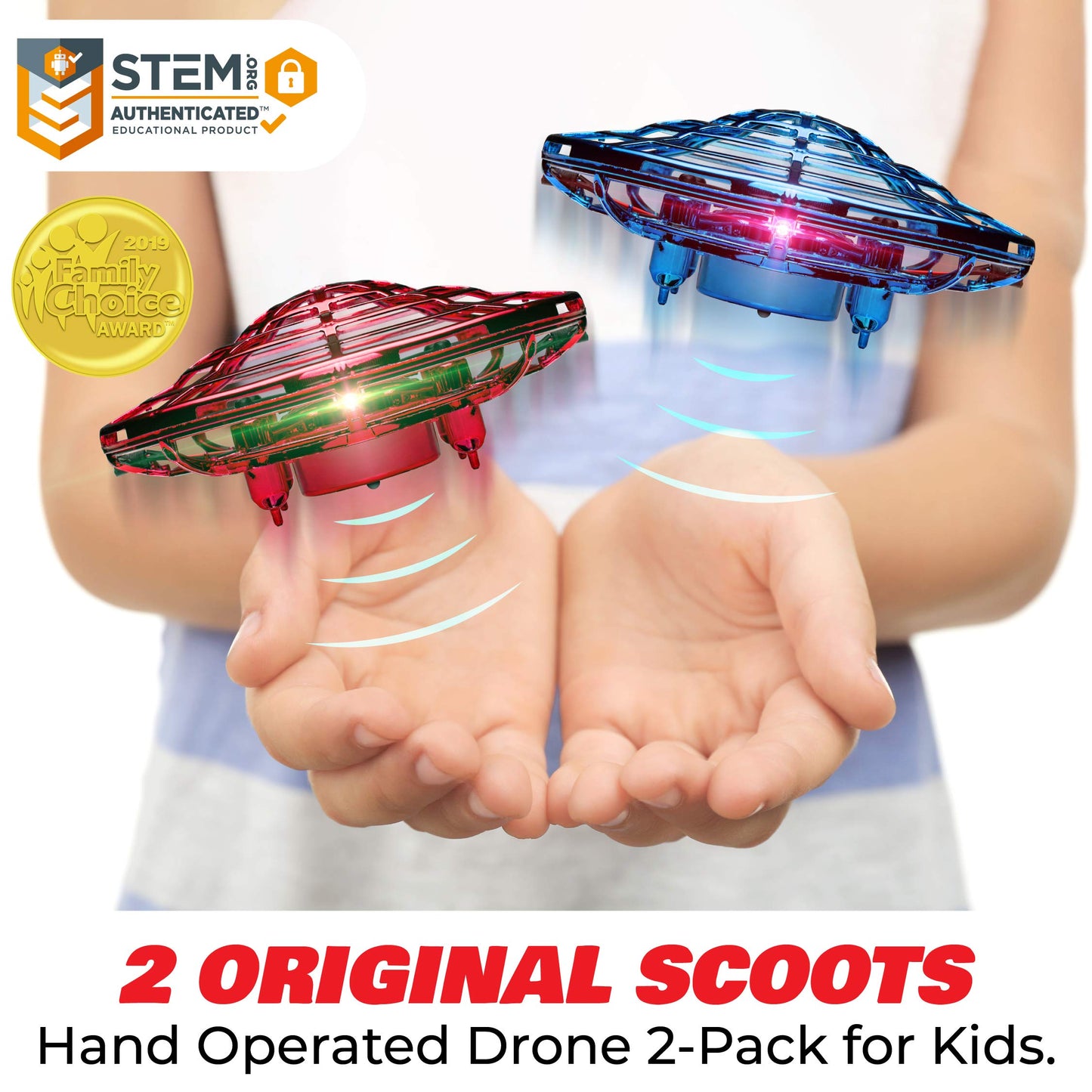 Force1 Scoot Duo Hand Operated Drone for Kids or Adults - 2pk Hands Free Motion Sensor Mini Drones, Easy Indoor Flying Ball Small UFO Toys for Boys and Girls (Red and Blue)