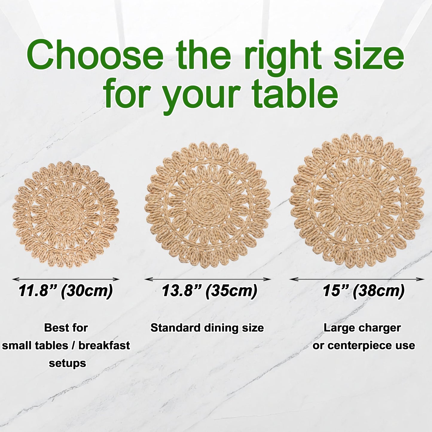 Laquedecraft 13.8" Set of 6 Round Corn Husk Placemats | Boho Woven Rattan Table Mats | Farmhouse Wicker Spring Plate Chargers Like Water Hyacinth, Seagrass for Wedding, Party, Christmas, Events