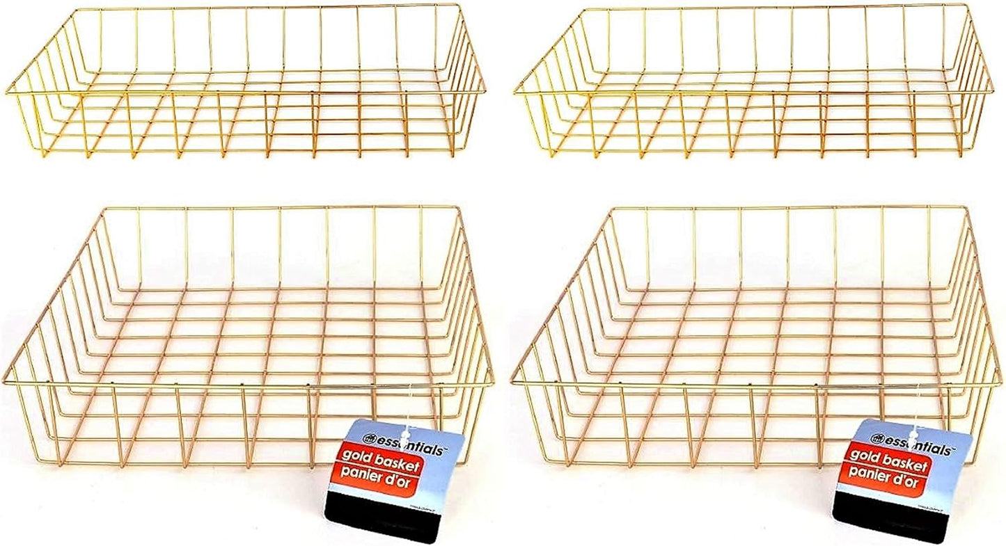 Gold Iron Wire Baskets and Trays: Round and Rectangular, 4-ct Sets (Tray)