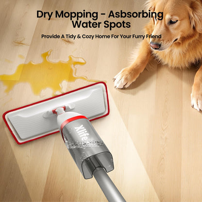 Spray Mops for Floor Cleaning with 3pcs Washable Pads, Xlife Wet Dry Mop for Kitchen Wood Hardwood Laminate Ceramic Tiles Floor Dust Cleaning-Red (No Cleaner)
