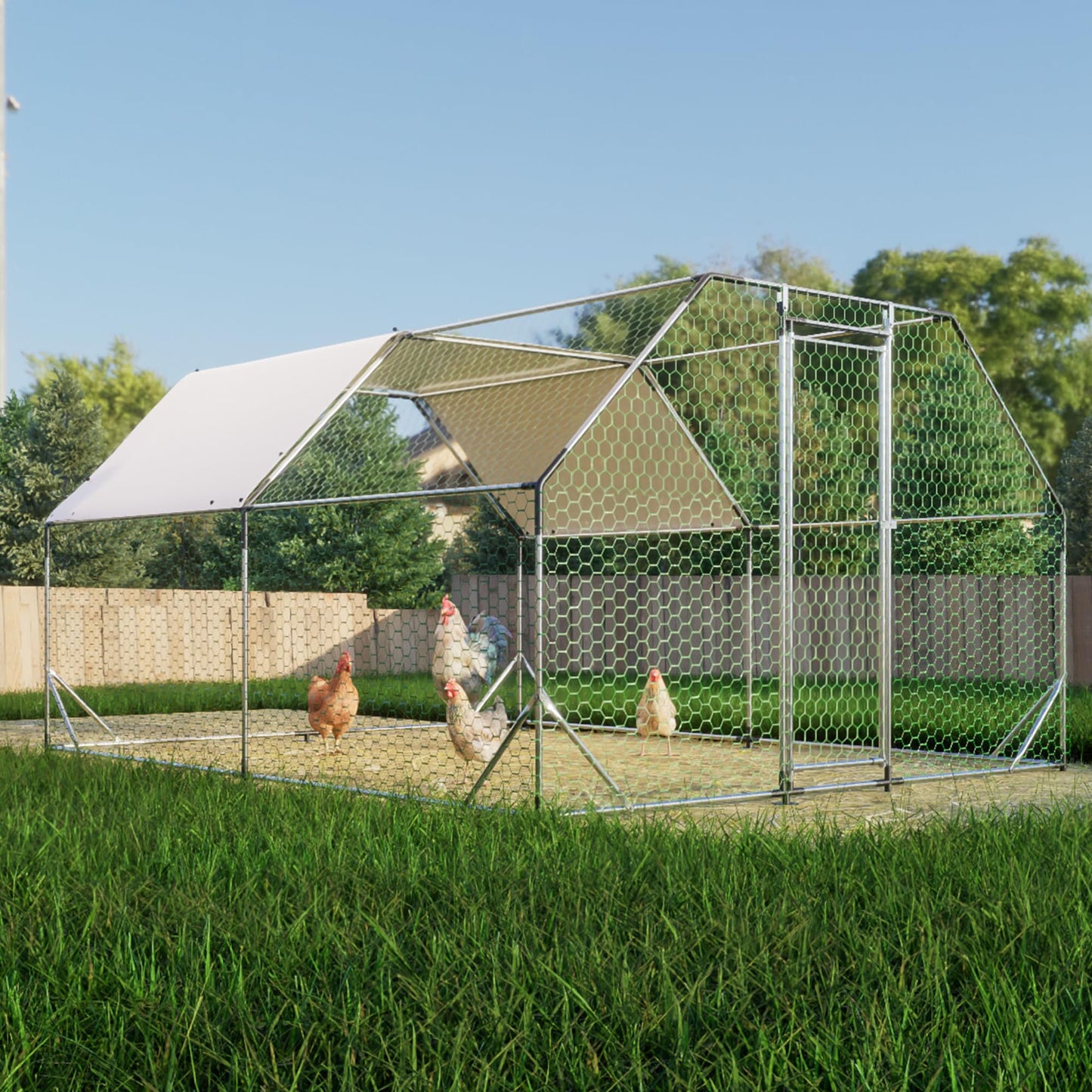 KEIKI Large Metal Chicken Coop, Metal Chicken Run, Farm Poultry Run Hutch Hen House, Outdoor Walk-in Chicken Pen for Poultry Duck Rabbit, 12.84ft x 9.94ft x 6.36ft