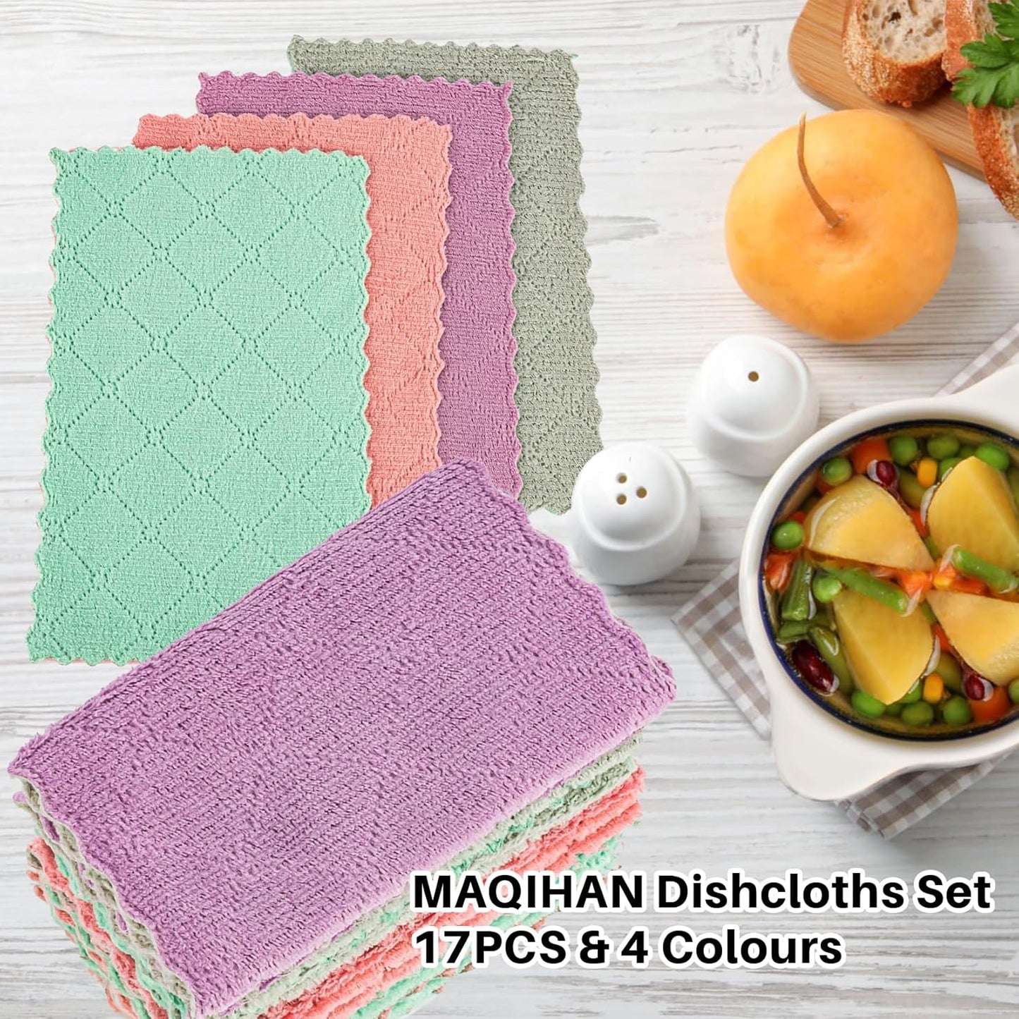 17PCS MAQIHAN Coral Velvet Dish Towels - Super Absorbent Kitchen Towels Microfiber Washcloths Cleaning Rags, Washable