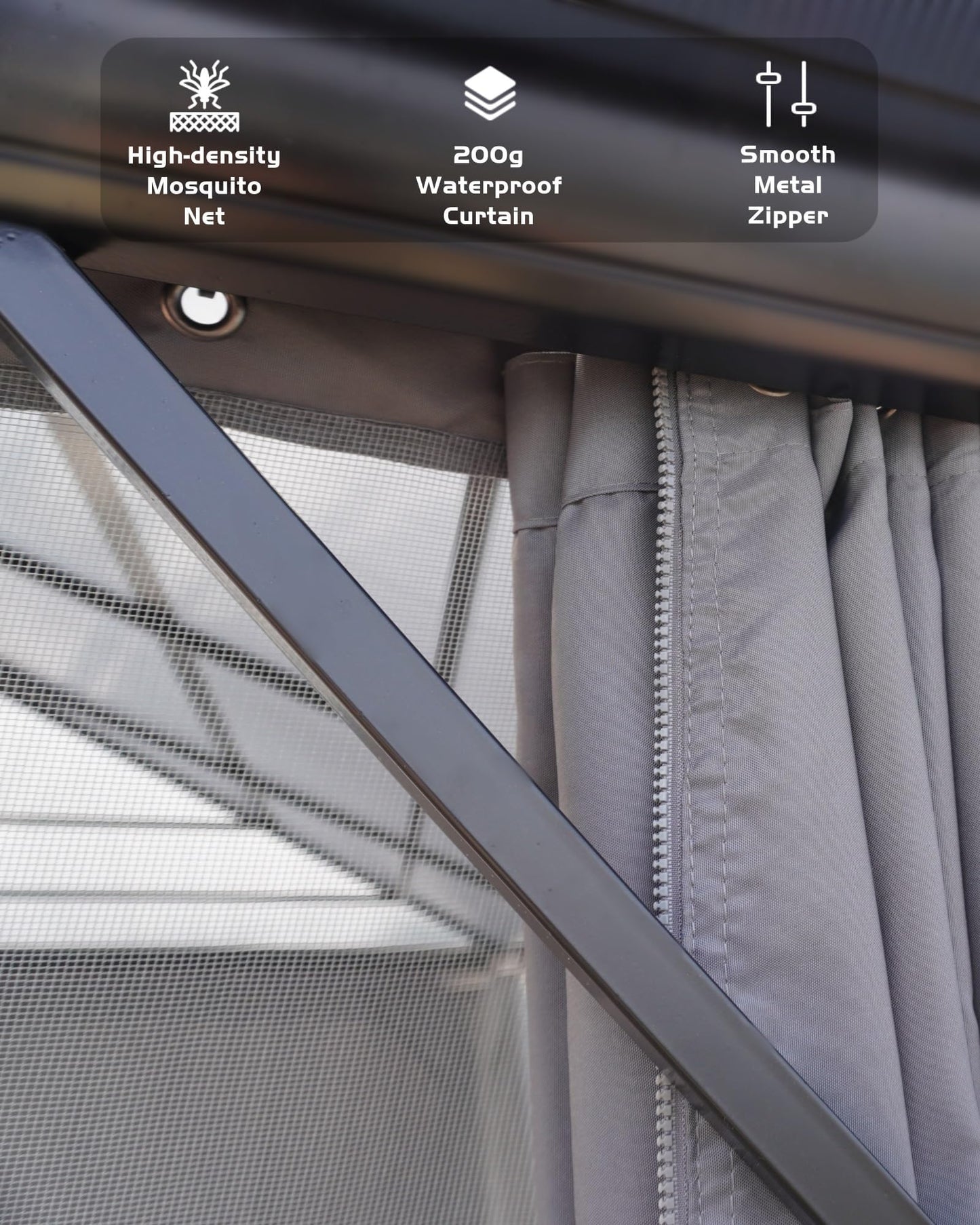8'X8' Hardtop Gazebo, Outdoor Double Roof Galvanized Steel Gazebo, Aluminum Heavy-Duty Steel Top Canopy with Mosquito Net & Privacy Curtain for Patio, Porch, Garden, Lawn, Deck, Backyard,Gray