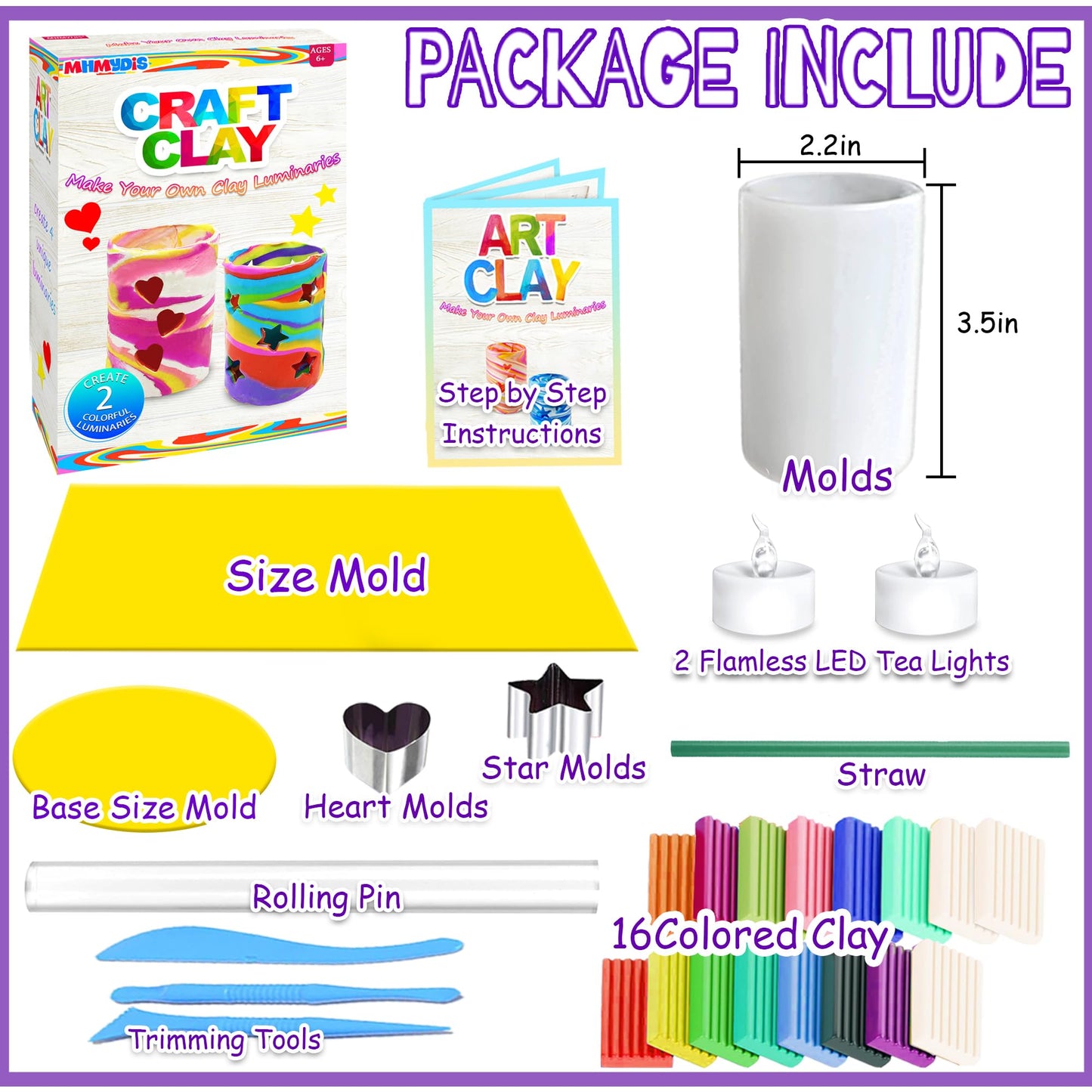 MHMYDIS Make Your Own Clay Luminaries - Clay Lanterns Making Kit Activity for Boys Girls Age 6 7 8 9 10 11 12 Year Old and up - Arts and Crafts Kit for 8-12 Year Olds