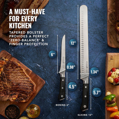 Cutluxe Carving Knife Set for BBQ & Brisket – Razor Sharp German Steel Slicing and Boning Knife for Meat Cutting, Full Tang & Ergonomic Handle, Grilling Gifts for Men – Artisan Series