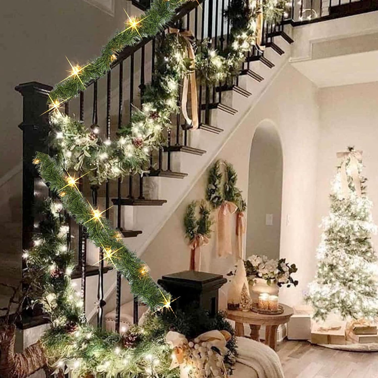 14.8 50 Nerosun FT Artificial Christmas Garland, Pre-Lit LED Mini String Lights Battery Operated Xmas Garland for Home