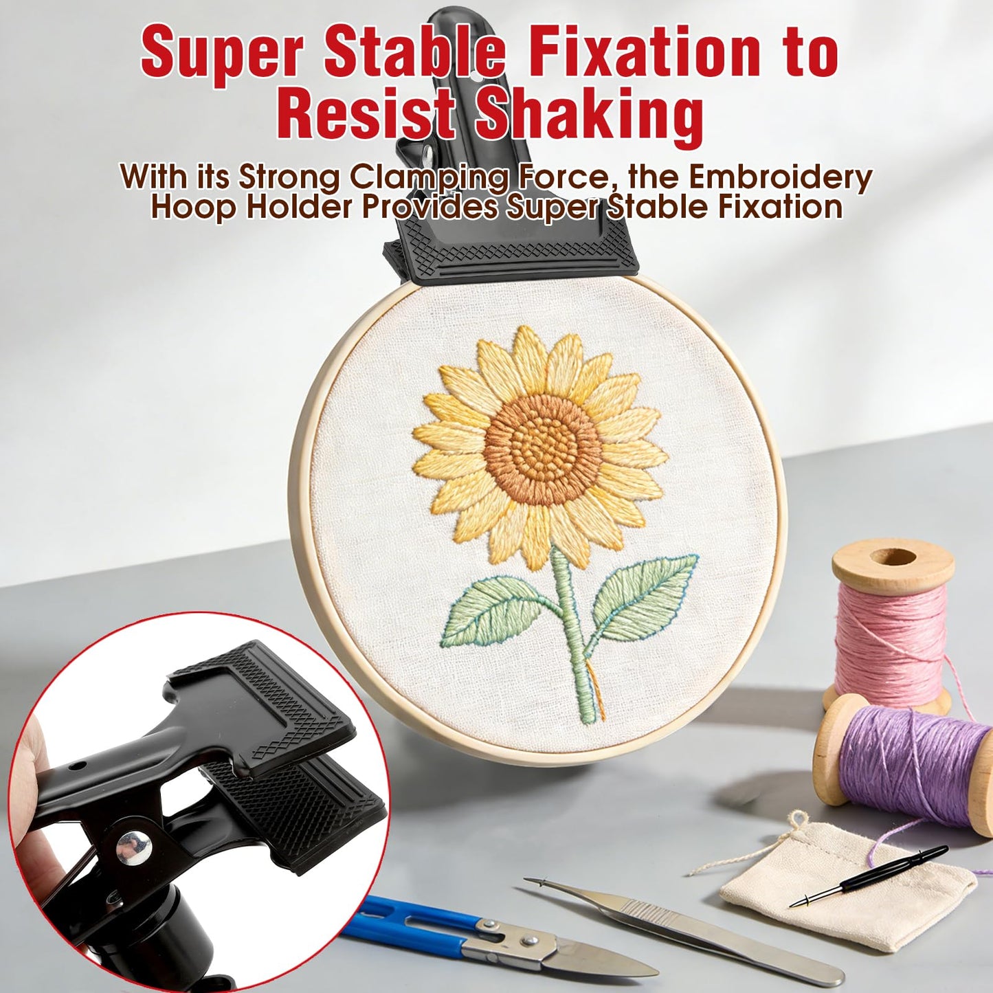 2Pcs Metal Embroidery Hoop Stand - 360° Rotated Adjustable Embroidery Stand, Table Clamp Holder Clip for DIY Cross Stitch, Needlework & Handicrafts, Sturdy Tabletop Craft Clamp