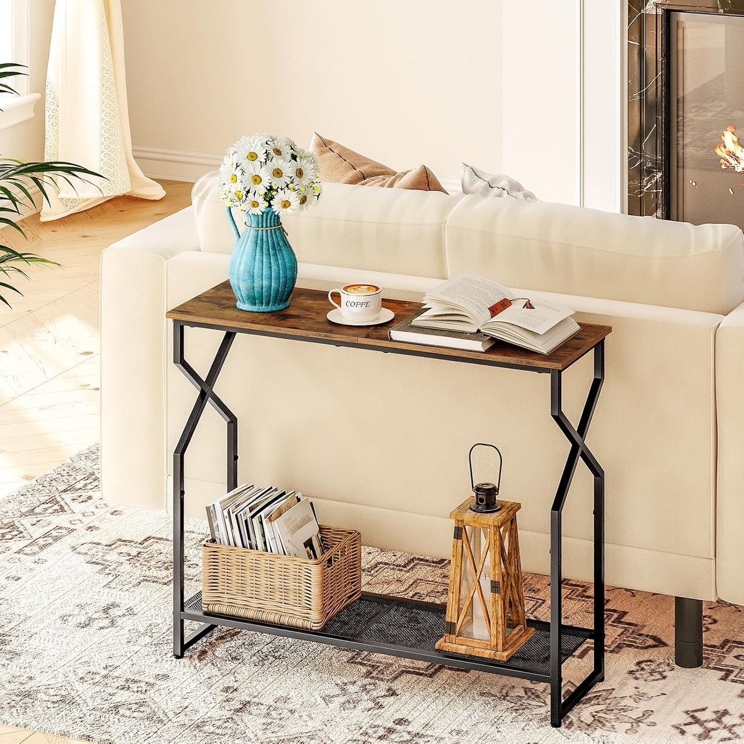 2 CTHR21301 MAHANCRIS Tier Console Table, Sofa Table, Narrow Entryway Table, Hallway Entrance Table, Hourglass-Shaped