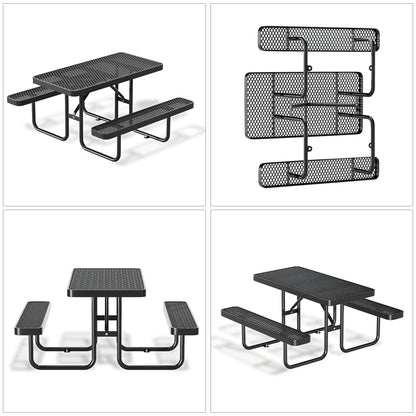 4FT Metal Picnic Tables for Outdoors, Commercial Rectangular Picnic Table and Bench Set for Outside, Patio, Garden, Backyard, Porch, Surface Mount, Black