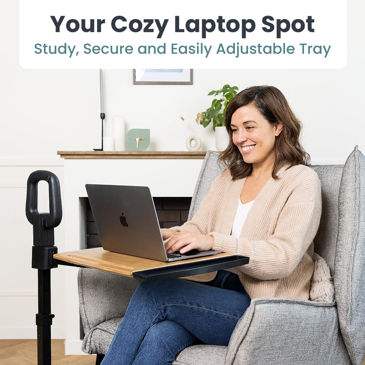 PELEGON Tray Table, 360° Swivel Table for Recliner, Adjustable Height with X-Large Table for Eating and Laptop, TV Trays for Couches & Chairs with Ergonomic Stand Assist Safety Handle for Elderly