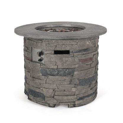 YOPTO Outdoor 32" Round Propane Fire Pit Table,40,000 BTU,MgO Stone Finish with Lightweight Concrete and Natural Stone Finish,Patio Heater for Garden Backyard Deck,Rain Cover,Stone Gray