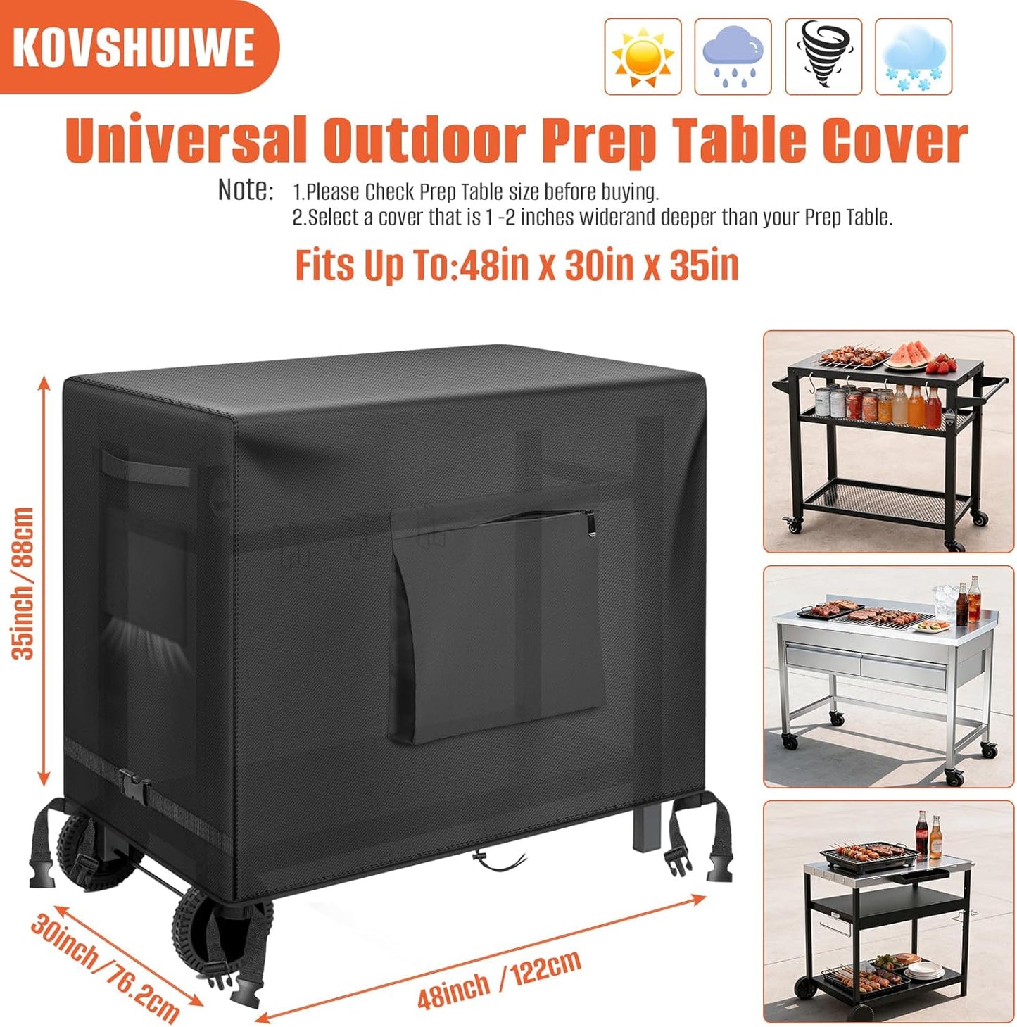 48 Inch 600D Outdoor Bar Cart Cover for BBQ Food Prep Table, Kovshuiwe Heavy Duty Oxford Fabric Outdoor Dining
