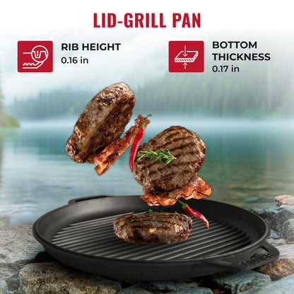 Camping Dutch Oven Pot with Grill Lid Brizoll 15.85 Quarts (15 L) - Cast Iron Cookware Set - Kazan for Plov - Uzbek Kazan Cast Iron - Premium Camping Cookware - Asian Cauldron - Dutch Oven With Frying Pan Lid