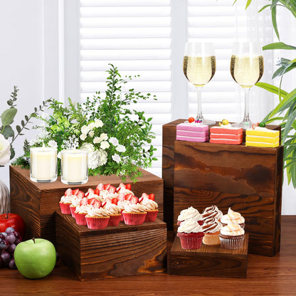 LEIFEOSH 6 Pack Wooden Risers Display Stands Rustic Wood Cake & Cupcake Stands for Party Square Food Risers for Buffet Wooden Crates for Display Home Decor