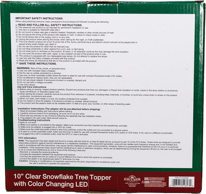 Kurt Adler 20-Light 10-Inch Clear Snowflake Treetop with Color-Changing RGB LED Bulbs