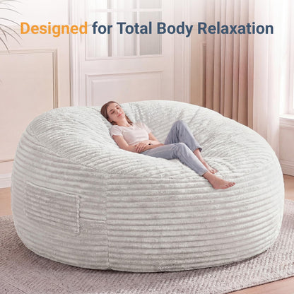 Claiks 8 Ft Giant Foam Bean Bag Chair, Oversized Couch with Removable Cover, Soft Plush Bean Bag Chairs for Adults and for Kids Teens Adults in Living Room, Beige