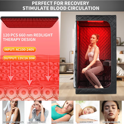 iDOTODO Portable Personal Far Infrared Sauna Box for Home with 660nm Red Light Threapy Panel, Upgraded Infrared Dry Sauna, 140℉, Heating Foot Pad, Upgraded Comfortable Chair