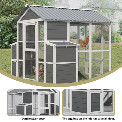 YOPTO Outdoor Chicken Coop for 10 Chickens,Extra Large Wooden Chicken House Nest Box Hen Houses with 2 Chicken Nesting Boxes,Poultry Pet Hutch w/Walk in Desgin,Ramp and Run,Waterproof Roof