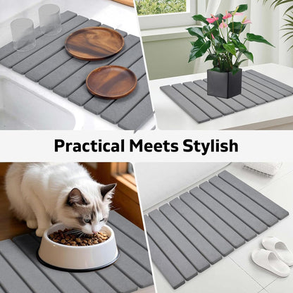 AUDRILO Kitchen Dish Drying Mat - Super Absorbent Microfiber Countertop Drainer Pad, Quick Dry Sink Mat for Dishes, Glassware & Utensils, Non-Slip Kitchen Counter Protector (Light Grey)