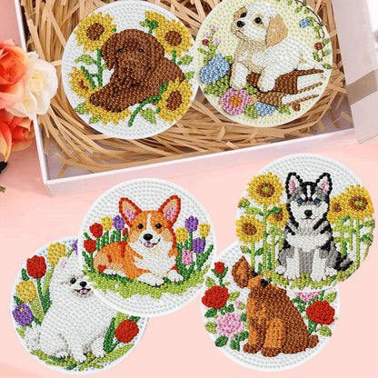 mrpwnle 8 Pcs Dog Diamond Art Coasters Kit for Adults, Cute Dog Diamond Painting Coasters with Holder Cork Pads, DIY Diamond Art Non Slip Coaster Crafts Kits for Adults Beginners Gifts