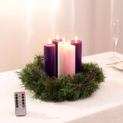 Stmarry Advent Candles Set - Battery Operated Flameless Pillar Candles with Remote & Timer | 2x7 Pink & Purple