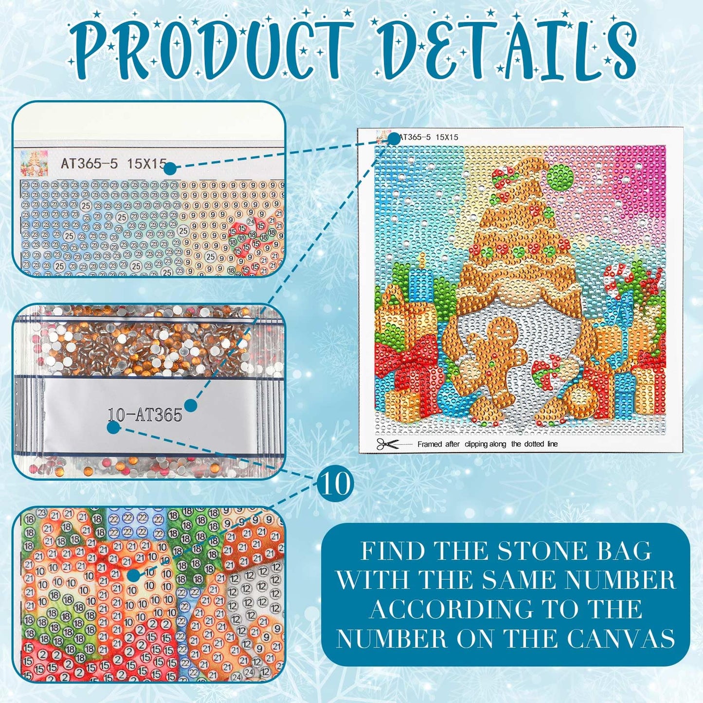 TecUnite 9 Pcs Christmas Diamond Painting Art Gnome Diamond Painting Kit for Beginners DIY Rhinestone Gem Crafts for Home Wall Decor 6 x 6 Inch (Classical)