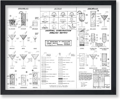 11x14 Poster Master Cocktail Construction Chart Poster - Retro Cocktail Print - Alcohol Art - Bar Cart Design
