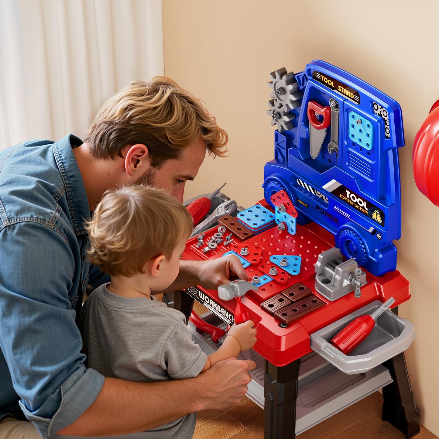 Kids Tool Bench Set, 142Pcs Toddler Tool Toy Playset with Electric Drill & Realistic Tools, STEM Building Pretend Play Construction Toys for Boys, Toddlers Toys Gifts for Ages 3 4 5 6 7 Year Olds