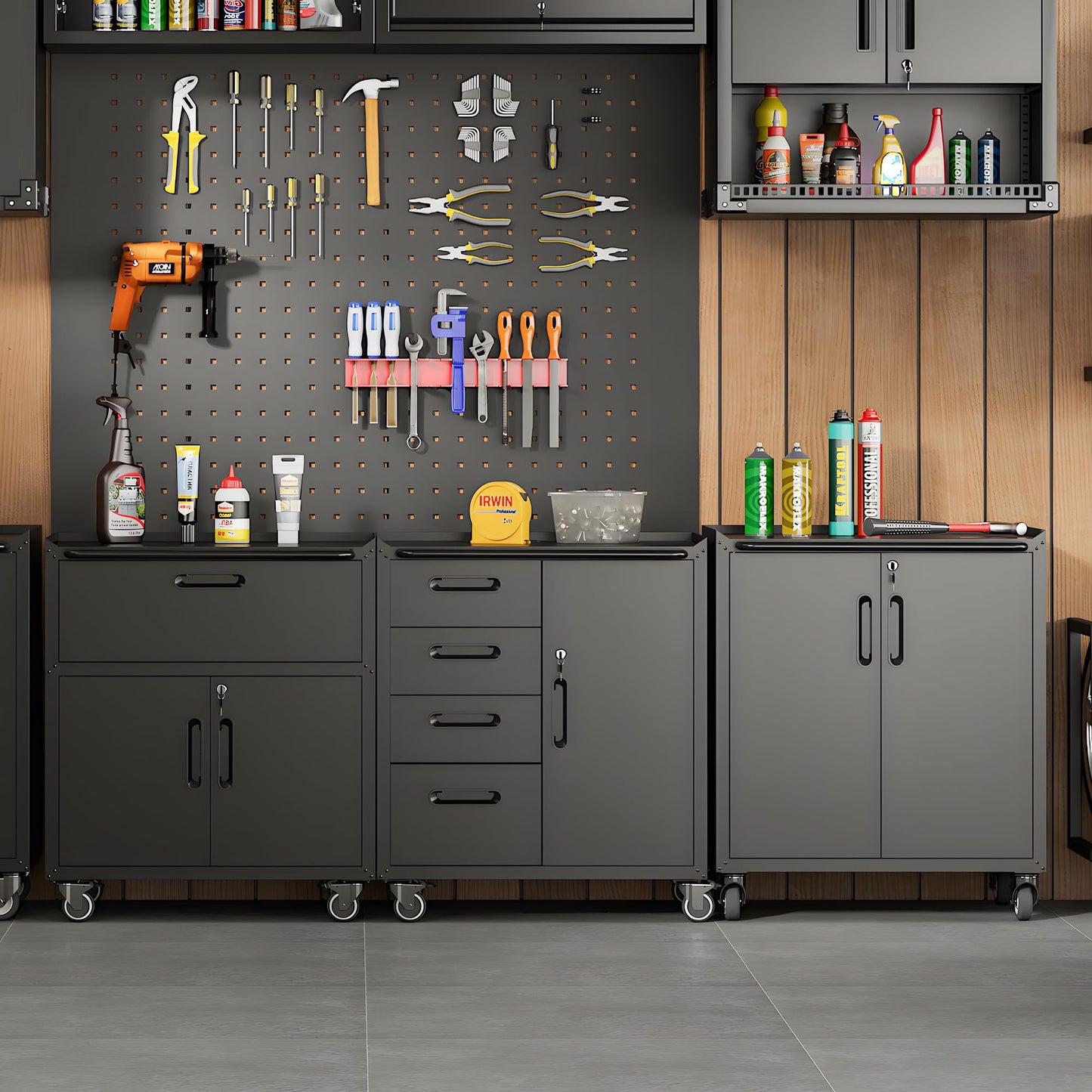 VIYET 2-Pack Rolling Garage Tool Cabinet,Heavy Duty Steel Rolling Tool Chest with Lockable Doors & Adjustable Shelves,Mobile Workshop Storage Cart for Garage Organization,Black