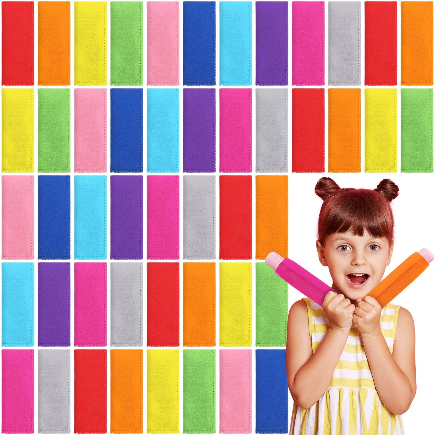 Yinder 60 Pack Reusable Ice Stick Sleeves Holders Freezer Pop Bags Neoprene Insulator Sleeve Anti freezing Protective Cover for Ice Stick Molds Kids Party Drink, Can DIY Iron on Name, 10 Colors