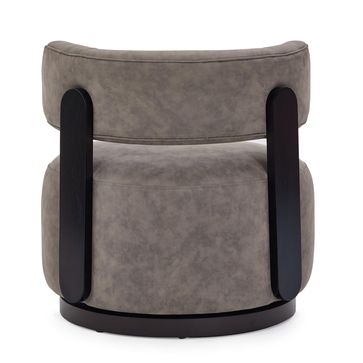 Christopher Knight Home Udon Faux Leather 360° Swivel Accent Chair, Solid Wood Living Room Swivel Chair, Rotating Single Lounge Sofa, Bedroom Comfy Reading Chair, No Assembly Needed, Dark Brown+Grey