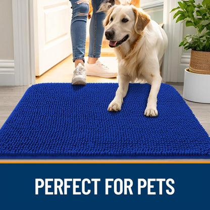 OLANLY Dog Door Mat - Absorbent Non-Slip Mud Mat for Indoor Use | Quick Dry Chenille, 70x35, Royal Blue