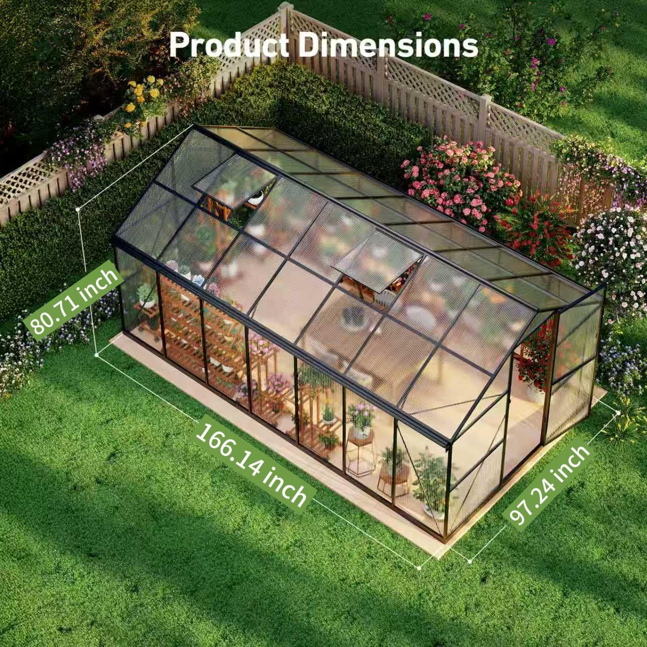 SYLVIERA 8x14FT Walk-in Greenhouse with Hygrometer,Polycarbonate Green House with UV Protection, Heavy Duty Greenhouse with Windproof Aluminum Frame, Roof Vent & Quick-Install Design