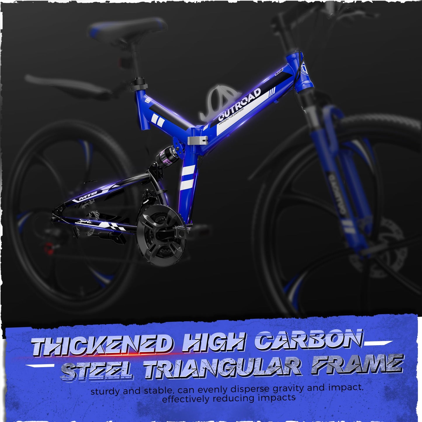 MarKnig 26 Inch Adult Folding Bikes/Mountain Bikes, 21 Speeds Mountain Bicycles with Full Suspension, Dual Disc Brake, High Carbon Steel Frame, Foldable Bike for Men/Women/Teen, Blue