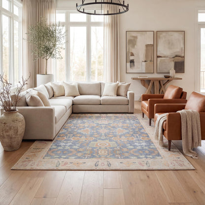 Kuden 10x14 Large Area Rug, Machine Washable Area Rug with Non-Slip Backing, Vintage Style, Soft, Easy Clean, Low Pile Rug for Living Room, Bedroom, Dining Room