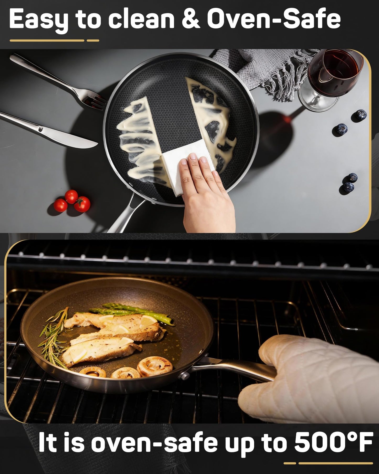 Lorchy Home 10" Hybrid Nonstick Frying Pan, Stainless Steel Ceramic Nonstick Skillet, Non Stick Pan for Eggs, Steak & Everyday Cooking, Induction Compatible, Oven Safe Cookware