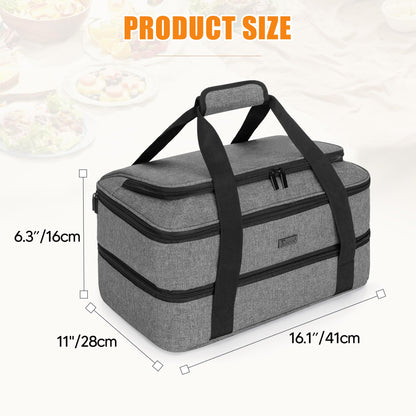 Trunab Casserole Carrier for Hot or Cold Food Insulated Casserole Dish Carrier Thermal Tote Bag for Picnic, Fits 9"×13" Baking Dish, 11 x 15 Foil Pans, Grey