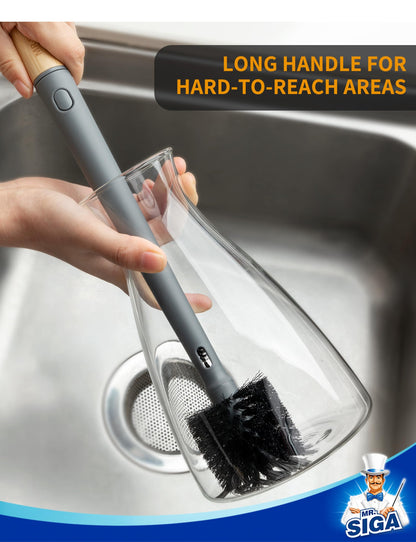 MR.SIGA Water Bottle Brush and Straw Cleaner Brush, Long Handle Bottle Cleaner Brush, 2 in 1 Bottle Cleaning Brush for Sports Bottles, Baby Bottles, Mugs, Straws, Gray