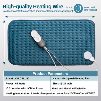 Heating pad for Back, Neck, Shoulder, Cramps and Leg Pain Relief, Heat Pads Christmas Gifts for Women, Men, Mom, Dad, Auto-Off,Machine Washable,Moist Dry Heat Options,Extra Large 12"x24"