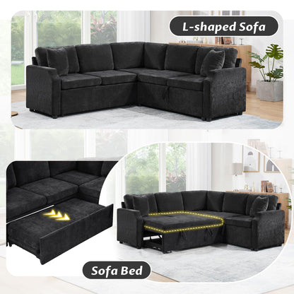 Eafurn 82 INCH Convertible Sleeper Sectional Sofa Pull Out Couch Bed for Living Room - Chenille Upholstered Symmetrical L Shaped Corner Sectional Couch W/Storage and Throw Pillows