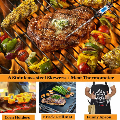 MUJUZE Grilling Accessories,Grill Accessories for Outdoor Grill,31pcs Grill Set Grilling Gifts for Men,BBQ Accessories Set,Stainless Steel Grill Kit with Apron for Outdoor,Camping,Backyard